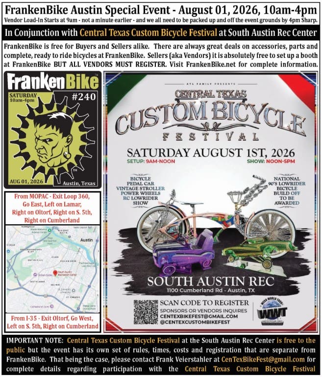 FrankenBike Special Event with The Central Texas Custom Bicycle Festival @ South Austin Recreation Center