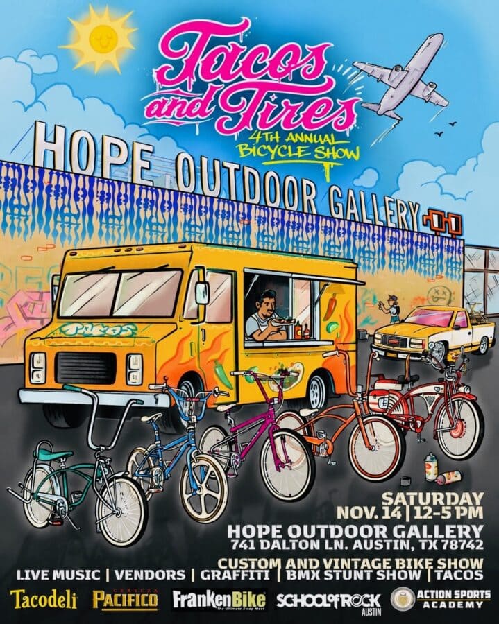 FrankenBike Special Event in Conjunction with Tacos and Tires 4th Annual Bicycle Show November 14, 2026 from 10am-4pm at HOPE Outdoor Gallery @ HOPE Outdoor Gallery
